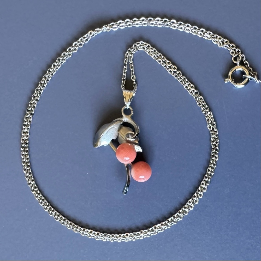 Angel Kiss Coral Pendant Silver Necklace